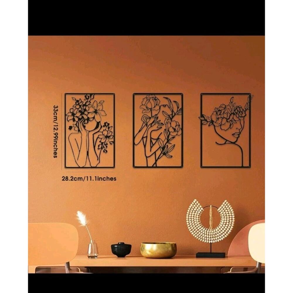 kanuoc 3 Pcs Metal Minimalist Abstract Woman Wall Art, Line Art S18